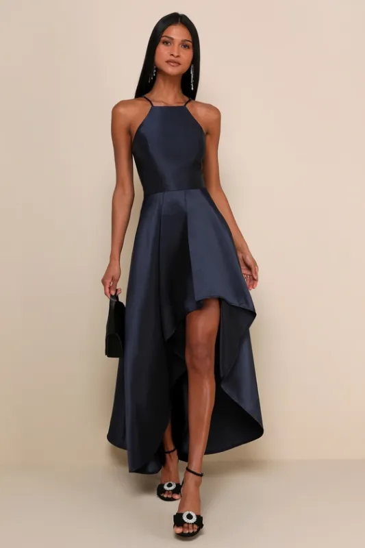 Broadway Show Navy Blue High-Low Gown sold by Lulus