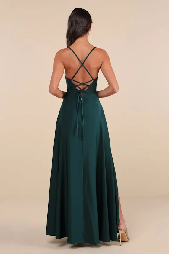 Stylish Grace Emerald Backless Lace-Up Ruffled Maxi Dress sold by Lulus product image thumbnail 2