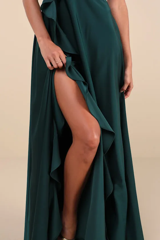 Stylish Grace Emerald Backless Lace-Up Ruffled Maxi Dress sold by Lulus product image thumbnail 4