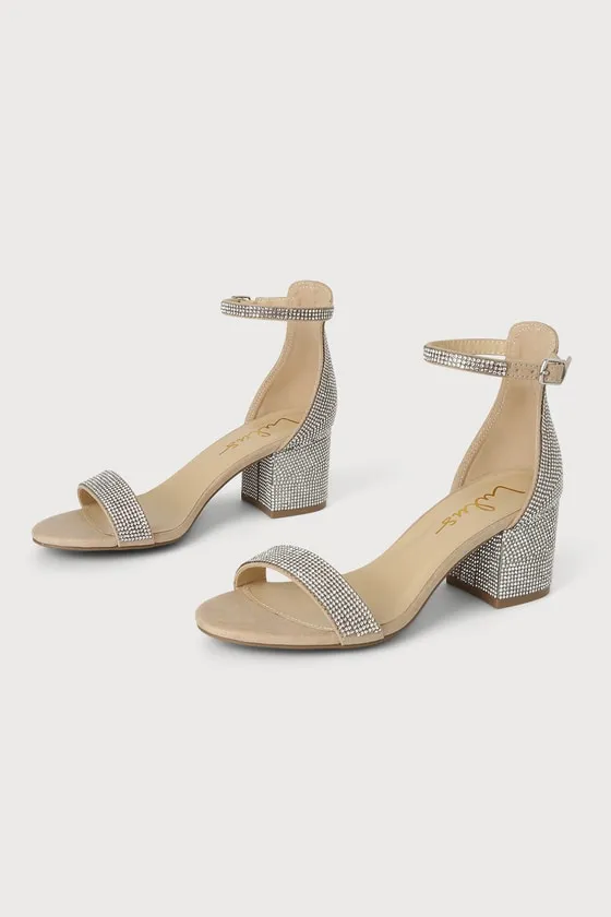 Harper Rhinestone Natural Suede Ankle Strap Heels sold by Lulus product image thumbnail 2