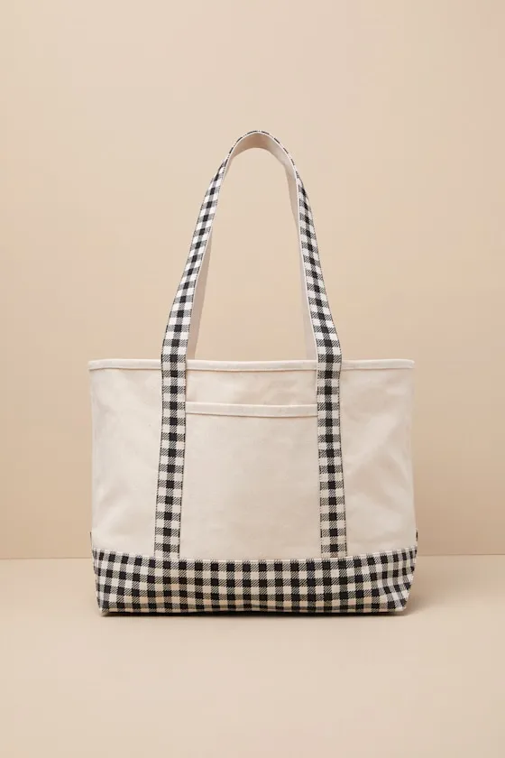 Meesha Beige Gingham Tote Bag sold by Lulus product image thumbnail 2