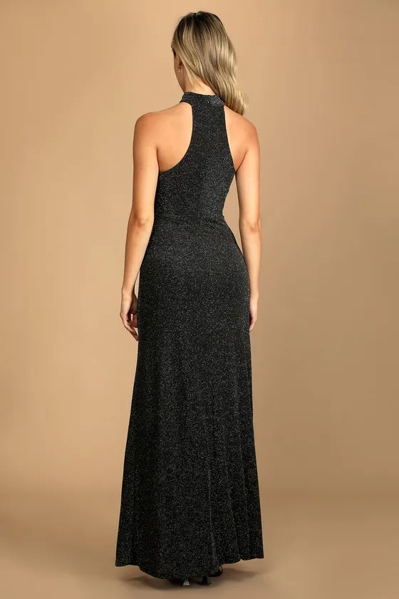 Devoted to Dazzling Black Sparkly Halter Mermaid Maxi Dress sold by Lulus product image thumbnail 3