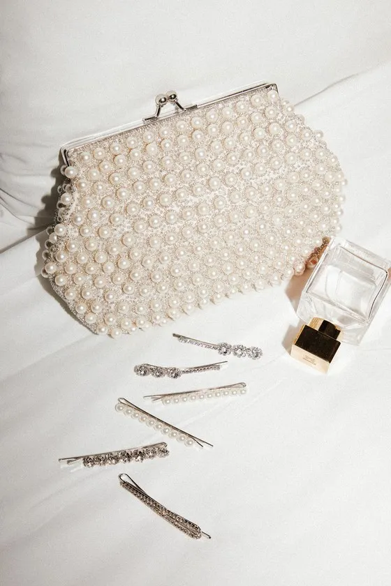 Brilliant Energy White and Silver Pearl Beaded Clutch sold by Lulus