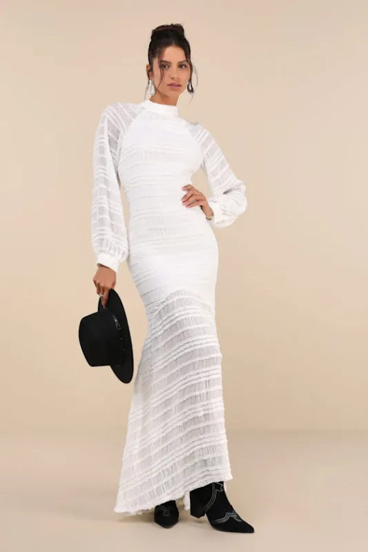 Exemplary Romance White Textured Backless Trumpet Hem Maxi Dress sold by Lulus