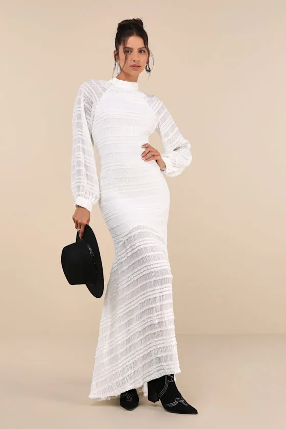 Exemplary Romance White Textured Backless Trumpet Hem Maxi Dress sold by Lulus
