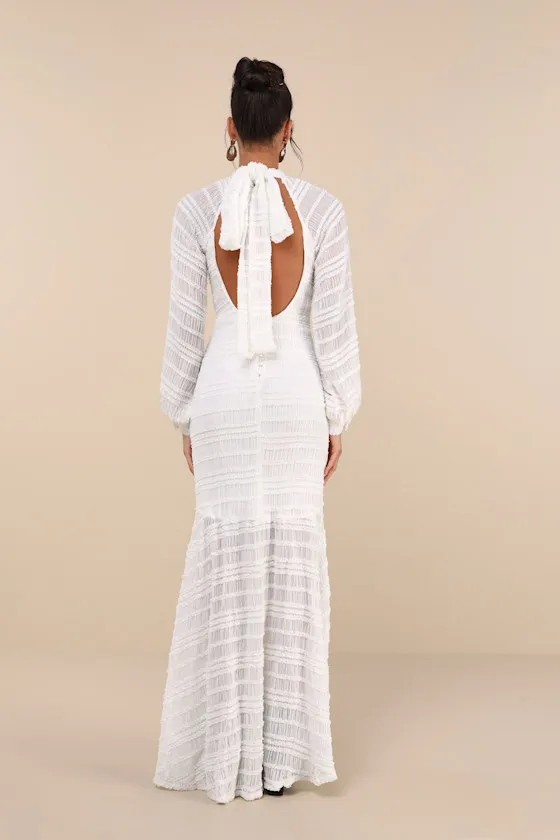 Exemplary Romance White Textured Backless Trumpet Hem Maxi Dress sold by Lulus product image thumbnail 2
