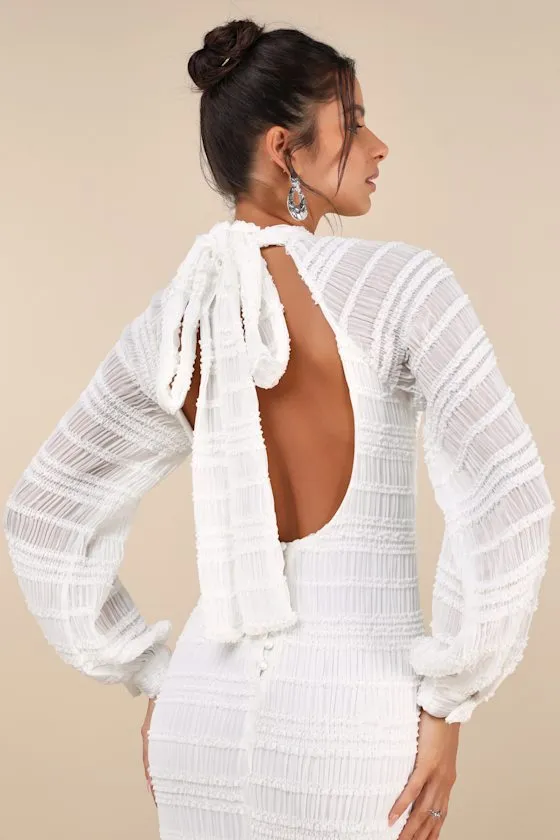 Exemplary Romance White Textured Backless Trumpet Hem Maxi Dress sold by Lulus product image thumbnail 3