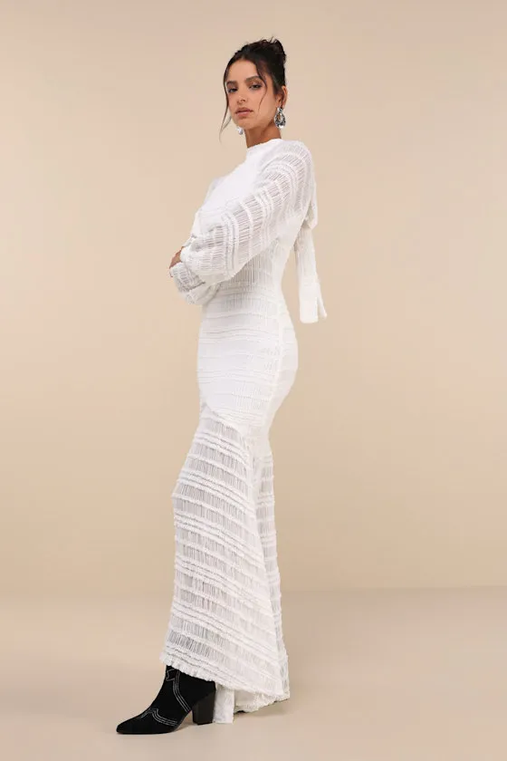 Exemplary Romance White Textured Backless Trumpet Hem Maxi Dress sold by Lulus product image thumbnail 4