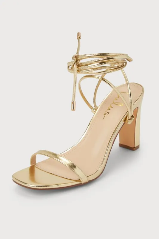 Xylia Gold Lace-Up Heels sold by Lulus