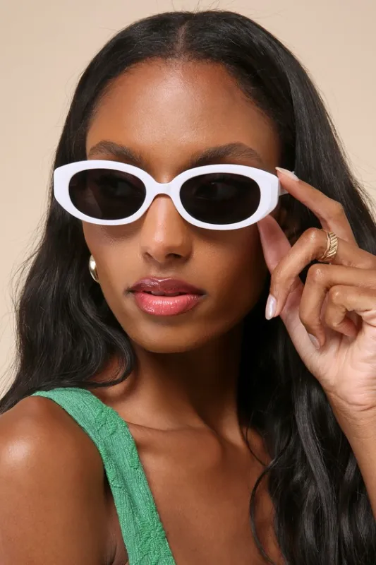 Ultimate Perfection White Small Oval Sunglasses sold by Lulus