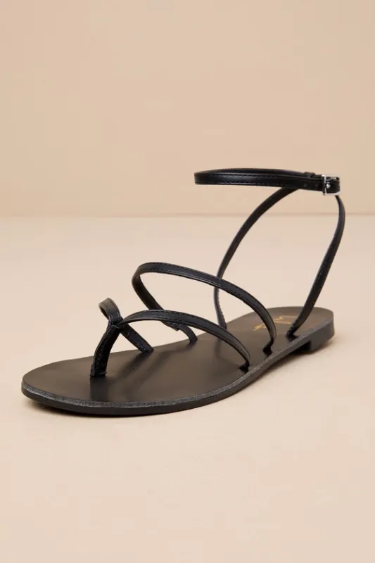 Maire Black Strappy Flat Sandals sold by Lulus