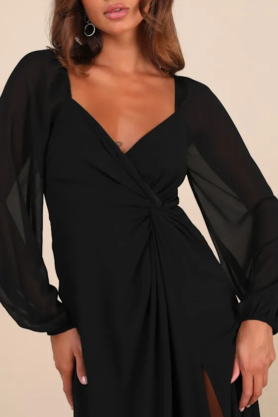 Composed Soiree Black Twist-Front Long Sleeve Maxi Dress sold by Lulus product image thumbnail 4
