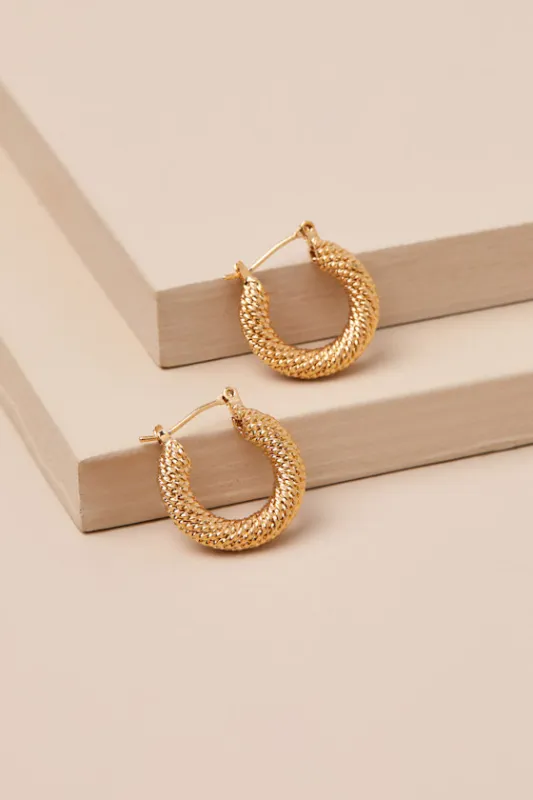 Superb Charm 14KT Gold Textured Huggie Hoop Earrings sold by Lulus
