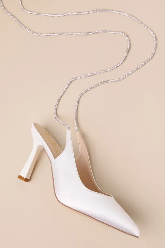 Finnian White Satin Rhinestone Lace-Up Pointed-Toe Pumps sold by Lulus product image thumbnail 4