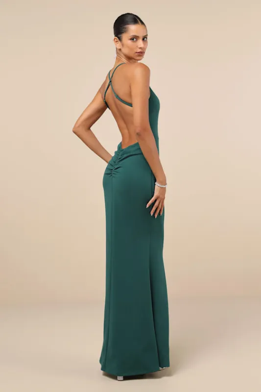 Incredible Allure Forest Green Backless Mermaid Maxi Dress sold by Lulus