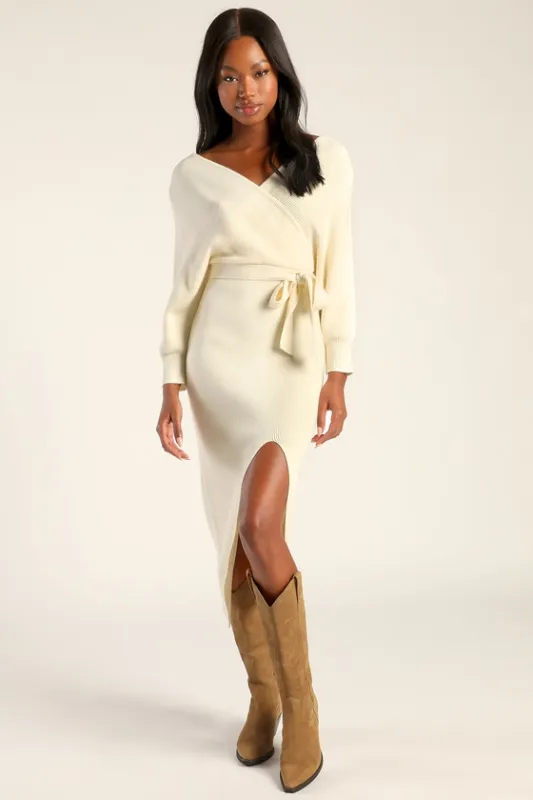 Fall into Fashion Ivory Dolman Sleeve Sweater Midi Dress sold by Lulus