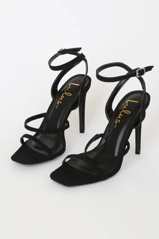 Leticiya Black Suede Ankle-Strap High Heel Sandals sold by Lulus