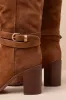 Tyrone Brown Suede Buckle Pointed-Toe Knee-High Boots sold by Lulus