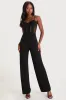 Perfectly Sultry Black Sheer Mesh Bustier Wide-Leg Jumpsuit sold by Lulus
