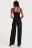 Perfectly Sultry Black Sheer Mesh Bustier Wide-Leg Jumpsuit sold by Lulus