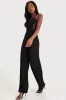 Perfectly Sultry Black Sheer Mesh Bustier Wide-Leg Jumpsuit sold by Lulus