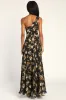 Fashionably Refined Black Floral Print One-Shoulder Maxi Dress sold by Lulus