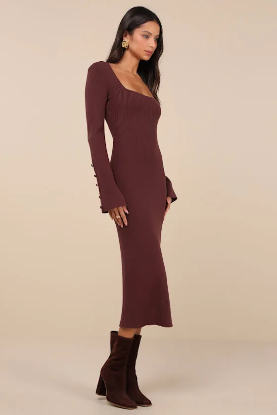 Classy Attitude Brown Ribbed Square Neck Midi Sweater Dress sold by Lulus product image thumbnail 2