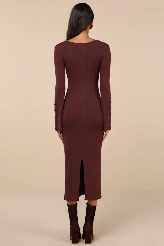 Classy Attitude Brown Ribbed Square Neck Midi Sweater Dress sold by Lulus product image thumbnail 3