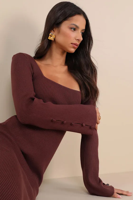 Classy Attitude Brown Ribbed Square Neck Midi Sweater Dress sold by Lulus product image thumbnail 4