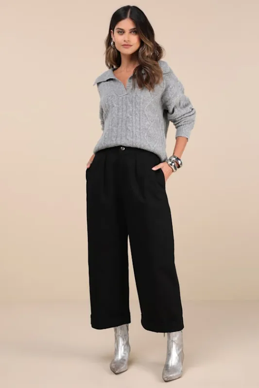 Easy Confidence Black Cuffed Wide-Leg Pants sold by Lulus
