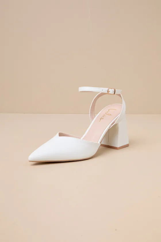 Alodie White Pointed-Toe Ankle Strap Pumps sold by Lulus