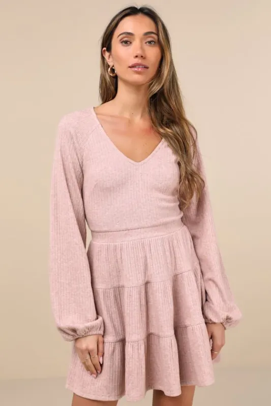 Adorable Option Heather Blush Long Sleeve Mini Sweater Dress sold by Lulus