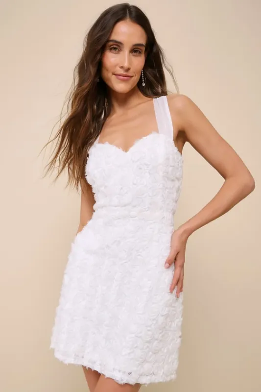 Delicate Wonder White 3D Floral Tie-Back Sleeveless Mini Dress sold by Lulus