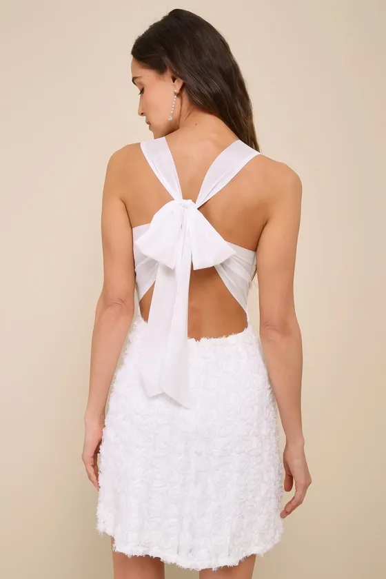 Delicate Wonder White 3D Floral Tie-Back Sleeveless Mini Dress sold by Lulus product image thumbnail 2