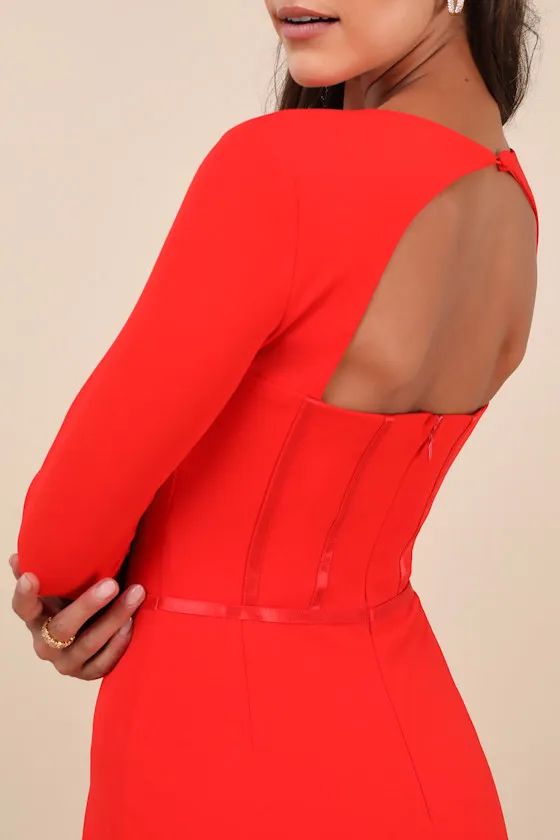 Confident Queen Red Long Sleeve Corset Bodycon Mini Dress sold by Lulus product image thumbnail 4
