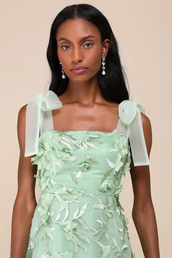Effortlessly Sweet Sage Tulle 3D Floral Tie-Strap Midi Dress sold by Lulus product image thumbnail 4