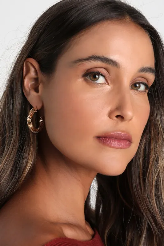 Brilliant Refinement Gold Twisted Hoop Earrings sold by Lulus