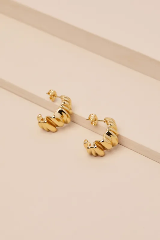 Sannie Gold Textured Ripple Hoop Earrings sold by Lulus