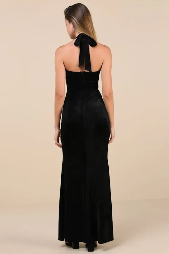 Luxurious Statement Black Velour Halter Mermaid Maxi Dress sold by Lulus product image thumbnail 2