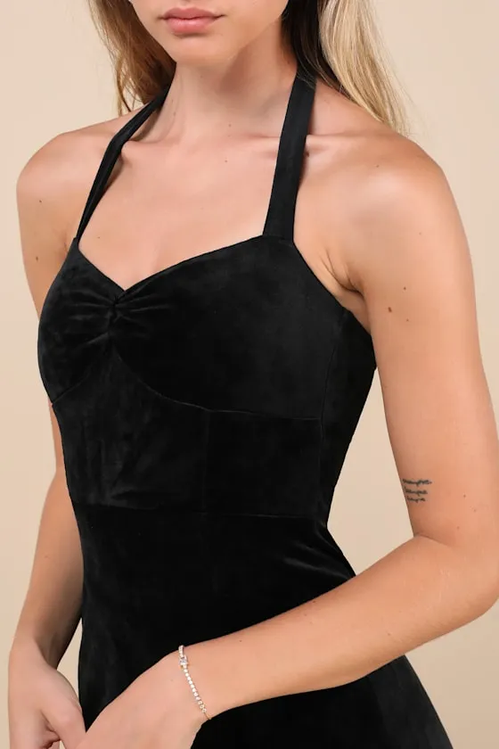 Luxurious Statement Black Velour Halter Mermaid Maxi Dress sold by Lulus product image thumbnail 4