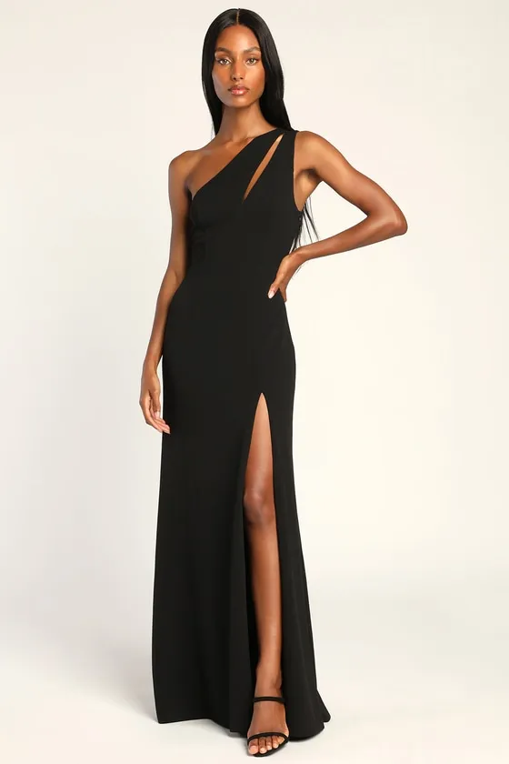 Enchanted Energy Black One-Shoulder Maxi Dress sold by Lulus
