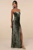 Classy Sensation Olive Velvet Pleated Strapless Maxi Dress sold by Lulus