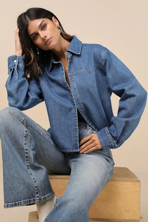 Countryside Perfection Medium Wash Denim Long Sleeve Top sold by Lulus