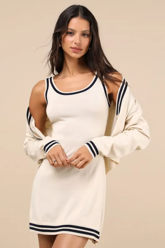 Charming Duo Beige Two-Piece Sweater Dress & Cardigan Set sold by Lulus