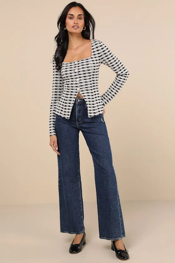 Curated Look Black and Ivory Plaid Long Sleeve Top sold by Lulus product image thumbnail 2