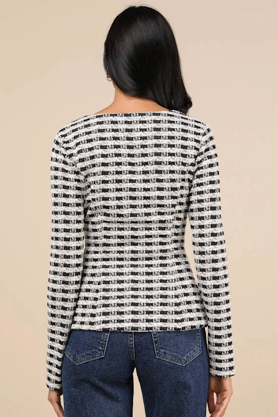 Curated Look Black and Ivory Plaid Long Sleeve Top sold by Lulus product image thumbnail 3