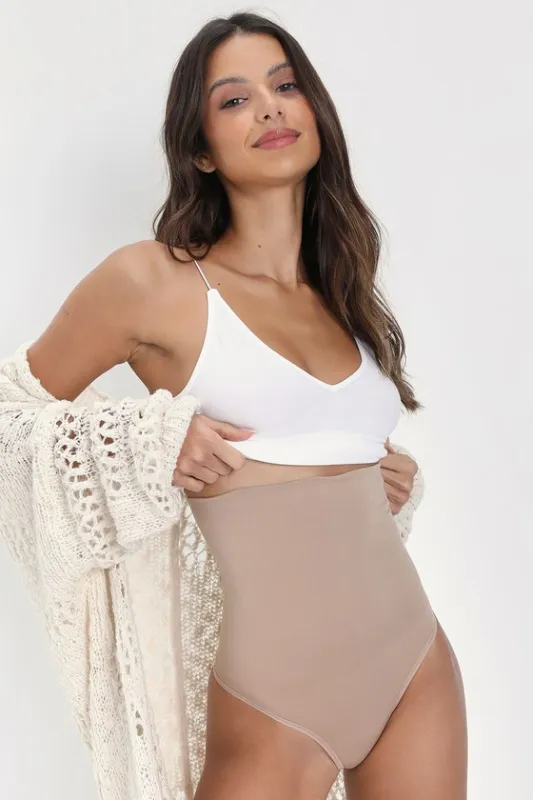 Seamless Solutions Almond Tan High-Waisted Shapewear Thong sold by Lulus