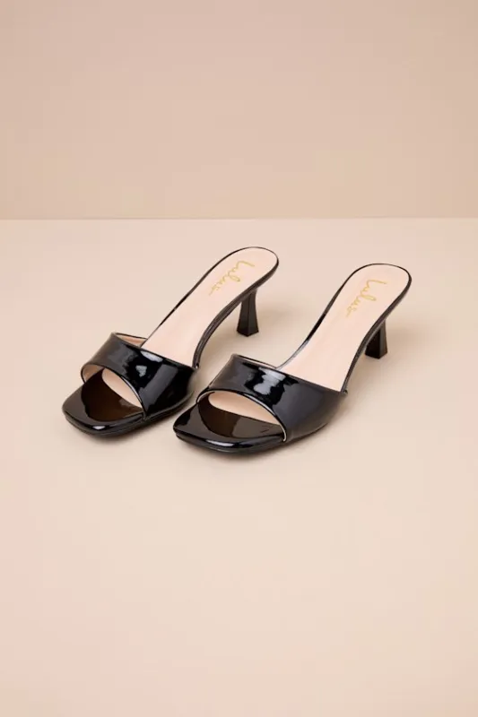 Honorine Black Patent High Heel Slide Sandals sold by Lulus