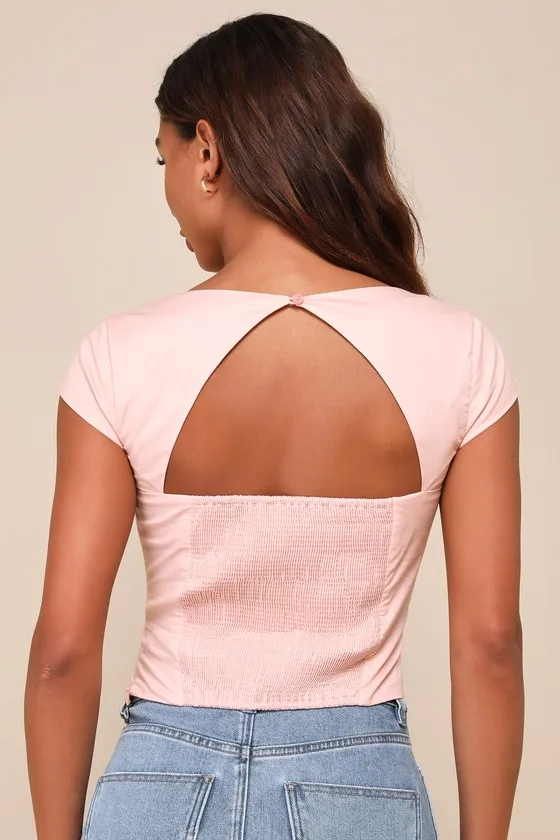 Lovely Decision Blush Pink Cap Sleeve Cropped Cutout Top sold by Lulus product image thumbnail 3