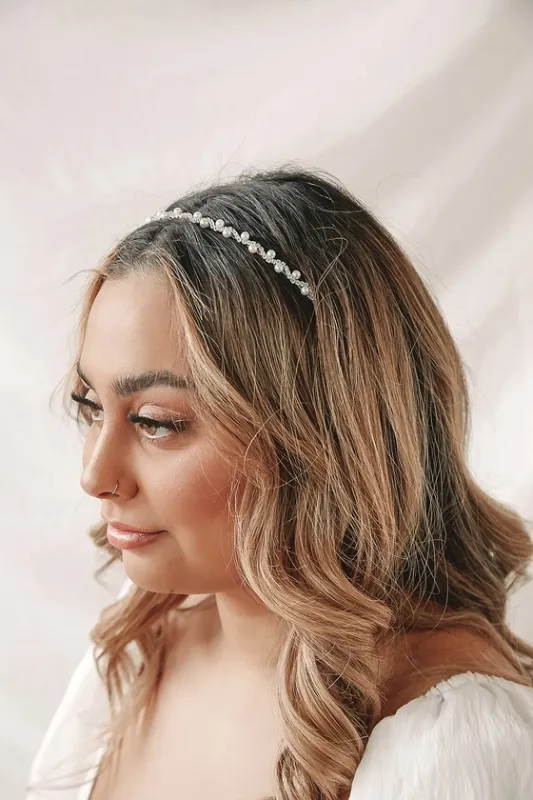 Reign of Style Silver Rhinestone Pearl Headband sold by Lulus